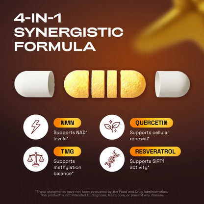 NAD+ Support Complex - NMN, Quercetin, TMG & Resveratrol for Cellular Energy and Healthy Aging