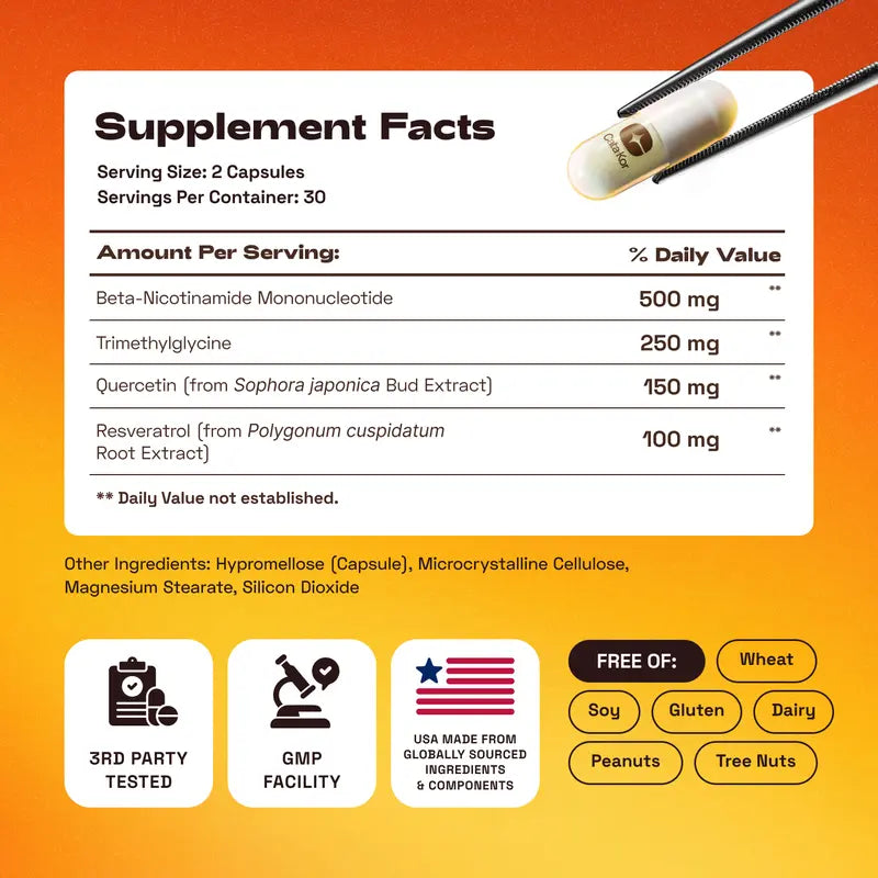NAD+ Support Complex - NMN, Quercetin, TMG & Resveratrol for Cellular Energy and Healthy Aging