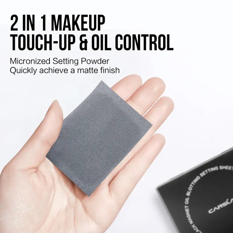 CARSLAN Black Magnet Oil Blotting Setting Sheet With Powder, 450 Sheets 1 Box 2 Refills