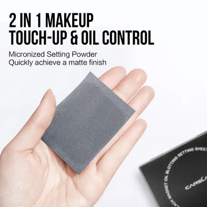 CARSLAN Black Magnet Oil Blotting Setting Sheet With Powder, 450 Sheets 1 Box 2 Refills