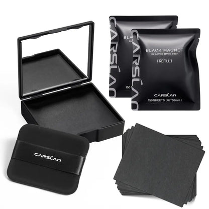 CARSLAN Black Magnet Oil Blotting Setting Sheet With Powder, 450 Sheets 1 Box 2 Refills