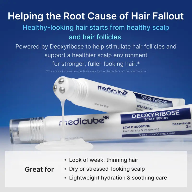 Deoxyribose Scalp Serum | For Fuller-Looking Hair & Scalp Strengthening Roll-On Serum | Deoxyribose, Rosemary, EGF, Caffeine for Fine, Thin Hair | Korean Hair Care, K-Beauty